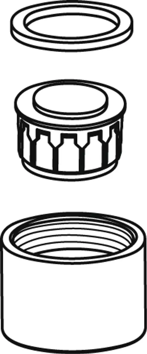 Luftsprudler-Illustration in mehreren Ansichten, bestehend aus mehreren Komponenten. Ideal Standard Produktdesign, fokussiert auf praktische Anwendung.